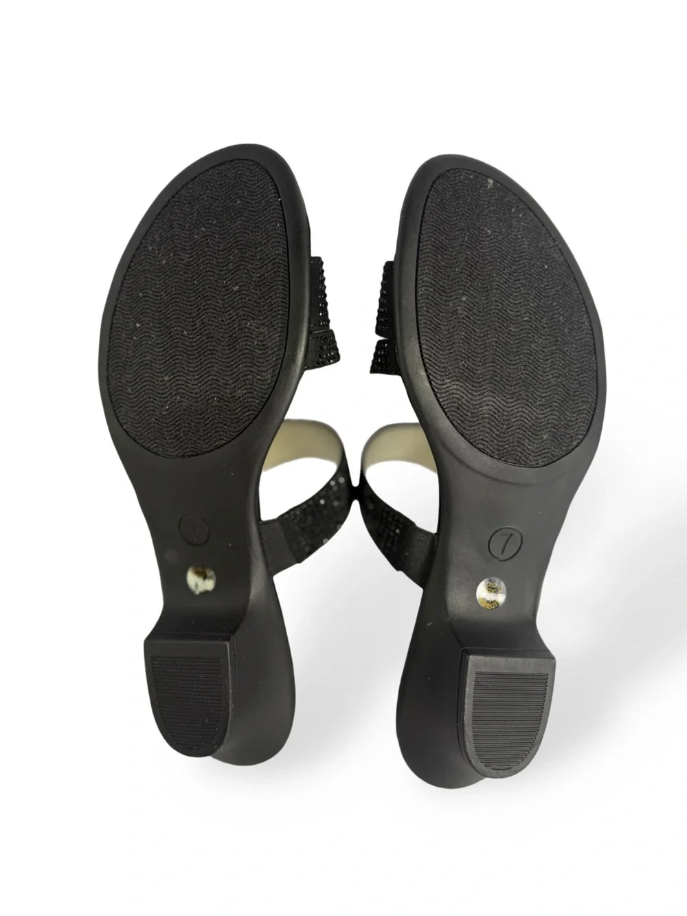 East 5th Black Rhinestone Triple-Strap Slide Sandals